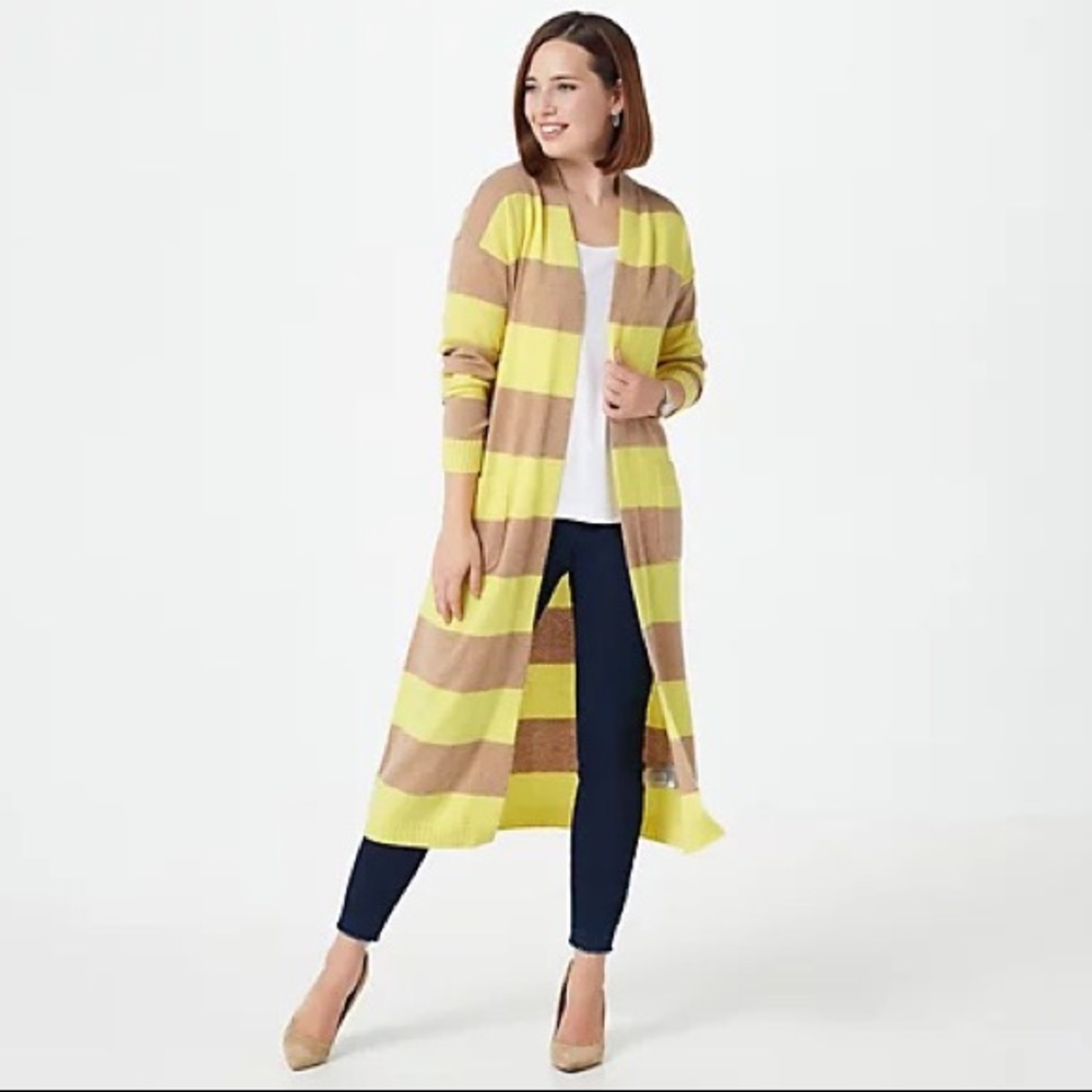 Isaac Mizrahi Live! Always Isaac Striped Cashmere Duster Cardigan